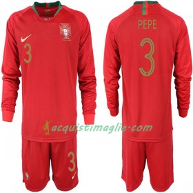 Divisa di Calcio Portogallo PEPE 3 Bambino Prima Mondiali 2018 Manica Lunga